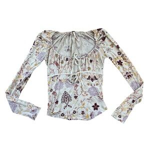 Free People Floral Long Sleeve Tie Top 💓